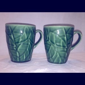 2 PIER 1  RETIRED “JADE LEAVES” GREEN MUGS EUC